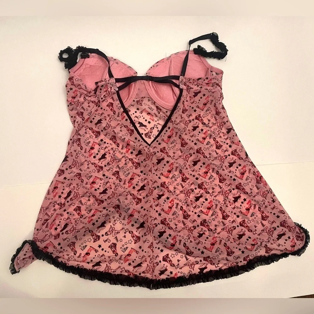 LOVE LA SENZA Cute Pink Graphic Print Lingerie Chemise Teddy. Size L - Picture 2 of 6